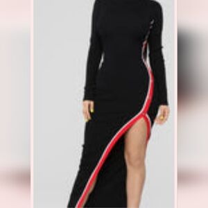 Fashion Nova Black Dress with Red and White Stripe "No In Between Dress"